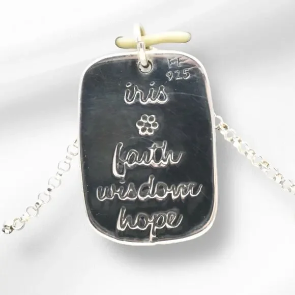 Far Fetched Amethyst Iris Flower Quote Pendant Necklace 925 Sterling Silver - Picture 2 of 4